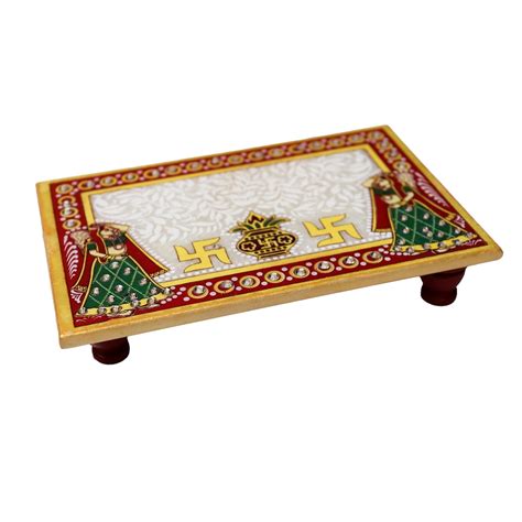 Ragini Design and Kalash Motif Marble Chowki | Hand-Painted Multicolor ...