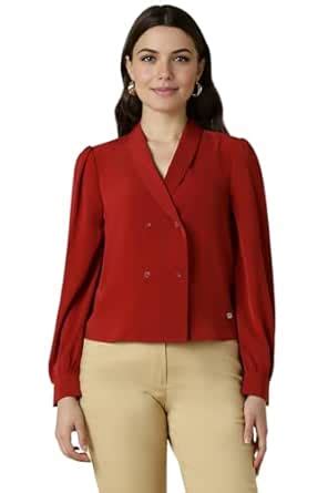 Allen Solly Women's Polyester Regular Fit Blouse (Ahtswrgpv09610_Red,L ...