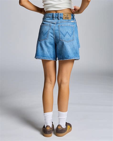Shop Wrangler High A-Line Shorts In Blue Cult - Fast Shipping & Easy ...