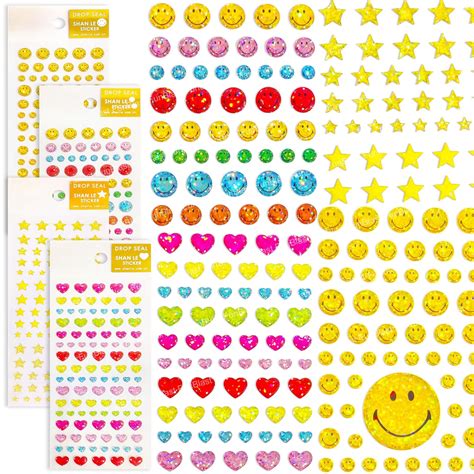 FunBlast Smiley, Star & Heart Stickers – Set of 4, 250 Pcs Stickers for ...