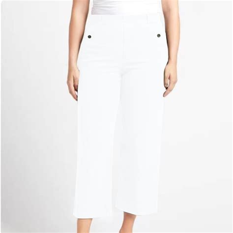 Dasayo Plus Size Women Pants White Wide-Leg High Waist Capris Curvy Fit ...
