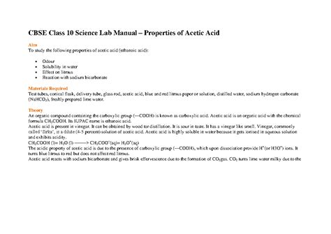 CBSE Class 10 Science Lab Manual – Properties of Acetic Acid - Theory ...