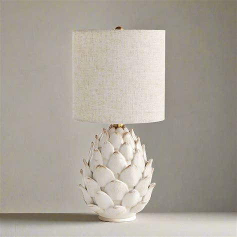 Vintage Artichoke Ceramic Table Lamp with Linen Shade – Vintage Shopper