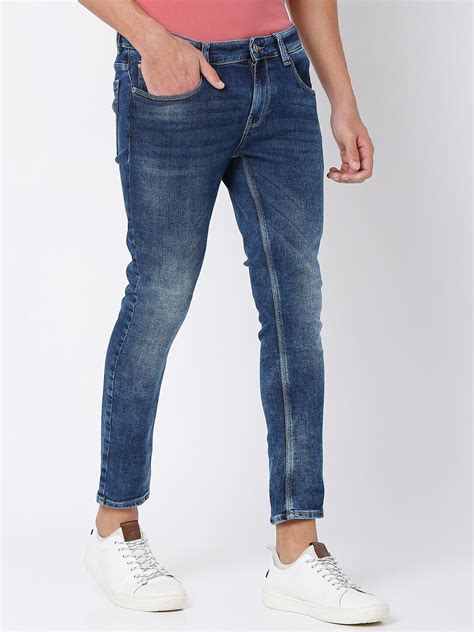 Spykar Mid Blue Cotton Slim Fit Tapered Length Jeans For Men (Kano)
