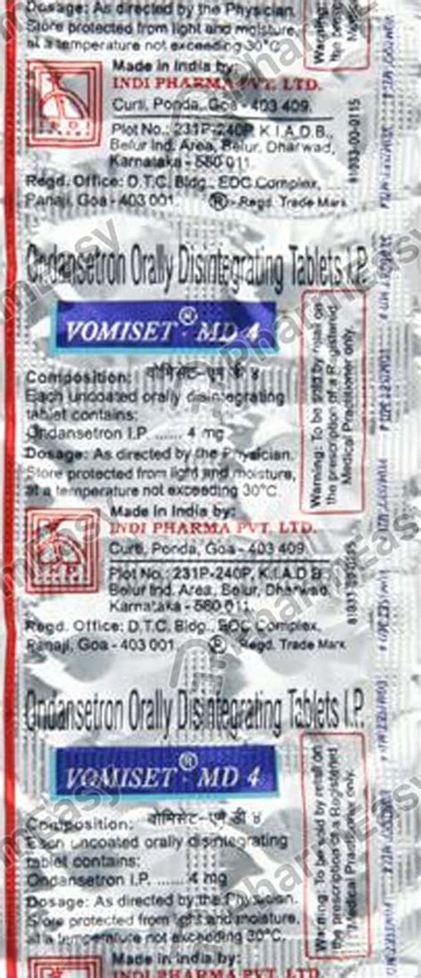 Avomits Md 4 MG Tablet (10): Uses, Side Effects, Price & Dosage | PharmEasy