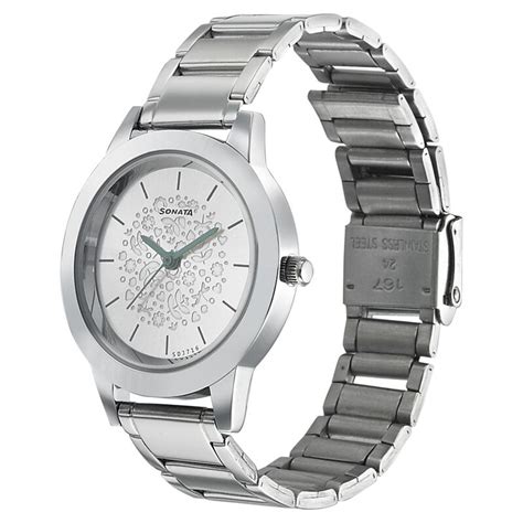 Sonata Floral Folkart Silver Dial Women Watch With Stainless Steel Strap