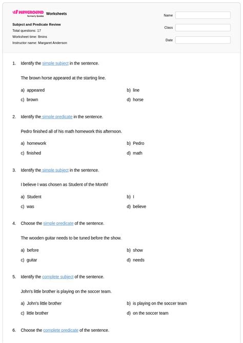 50+ Subject and Predicate worksheets for Class 6 on Wayground | Free ...