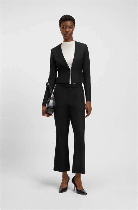 BOSS - Slim-fit cropped jacket in stretch fabric - Black