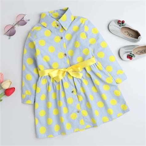 Shop Online Girls Grey and Yellow and Yellow Polka Dot Print Full ...