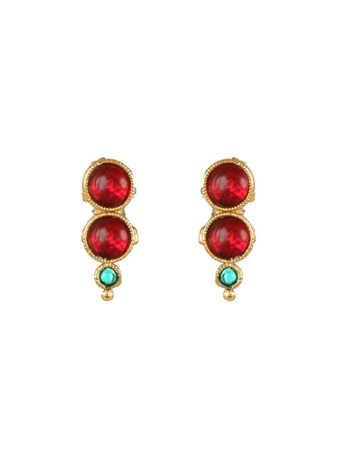 Priyaasi Studded Red Green Round Gold-Plated Jewellery Set