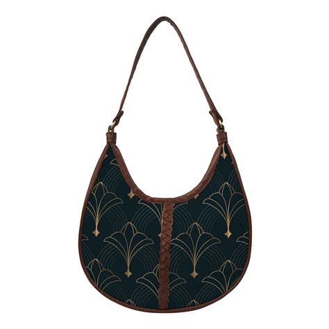Black Ethnic Motifs Printed Half Moon Hobo Bag