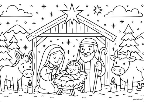 Magical nativity scene - Christmas Coloring Pages for Kids