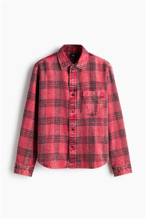 Men’s Red/Checked Relaxed Fit Cotton shirt | H&M IN