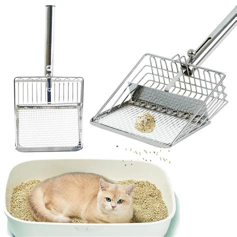 Qpets Cat Litter Scoop for Easy Cleaning with Retractable Push Shovel