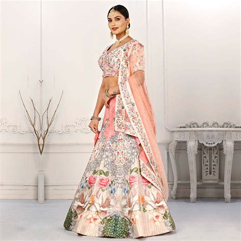 Light Peach and Cream Floral Motifs Lehenga Set – Suvidha Fashion