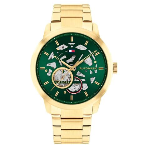 Buy Online Tommy Hilfiger Automatic Green Dial Stainless Steel Strap ...
