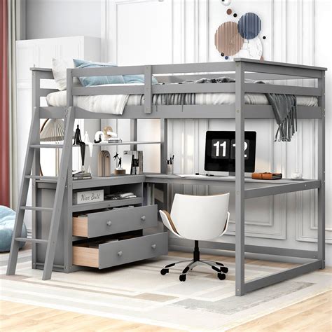 Nestfair full size loft bed with desk and shelves – Artofit