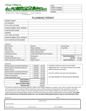 Fillable Online plumbing permit - Village of Belgium Fax Email Print ...