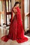 Buy Red Tulle Sequins, Beads, Cut Work Leia Hand Embroidered Lehenga ...