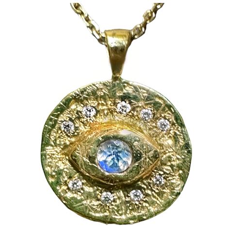 18k Yellow Gold Evil Eye Coin Pendant Necklace with Diamonds and a ...