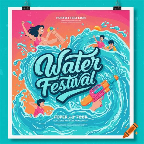 Cartoon style poster for a water festival showing people playing in ...