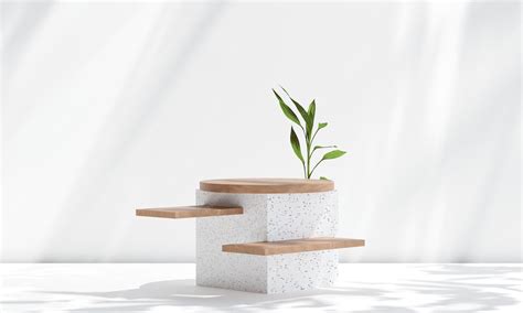 Terrazzo marble podium with rounded wood on background for product ...
