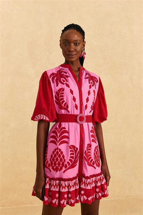 Farm Rio Jungle Scarf Cutwork Mini Dress - Jungle Scarf Red | Editorialist