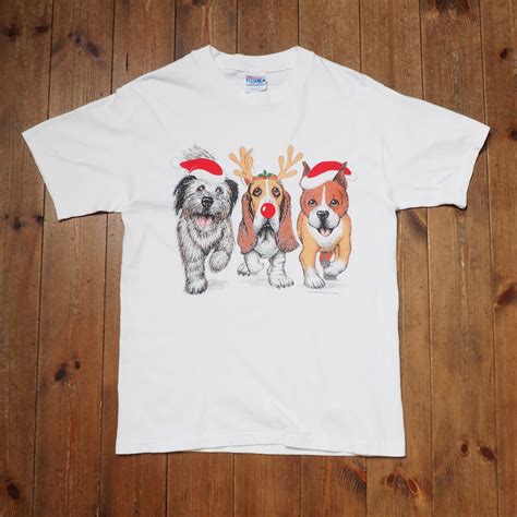 90's "Christmas Dogs T-shirt" | 古着屋シミー