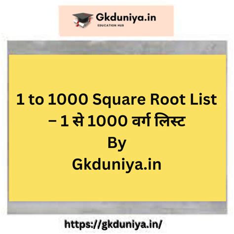 1 To 1000 Square Root List – 1 से 1000 वर्ग लिस्ट | GKDuniya
