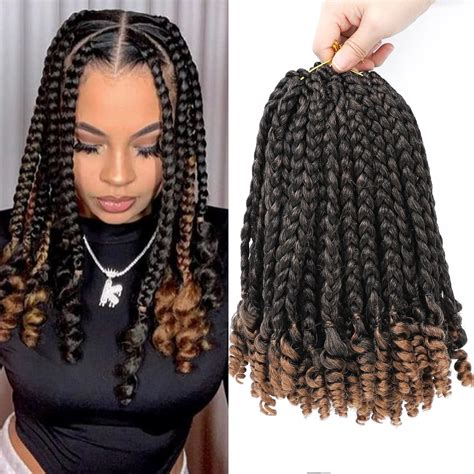 Buy 6 Packs Crochet Box Braids Curly Ends 10 Inch Ombre Box Braids with ...