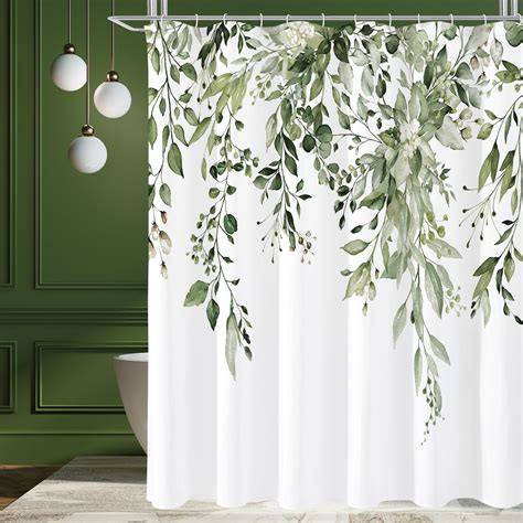 Amazon.com: Gibelle Olive Green Eucalyptus Shower Curtain, Watercolor ...