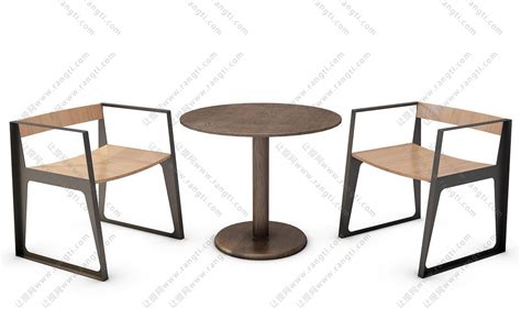 新中式实木椅子、休闲椅、圆几组合3d模型下载_模型ID:25151-让提网