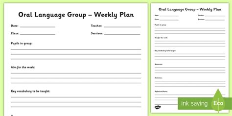 Oral Language Group Planning Template