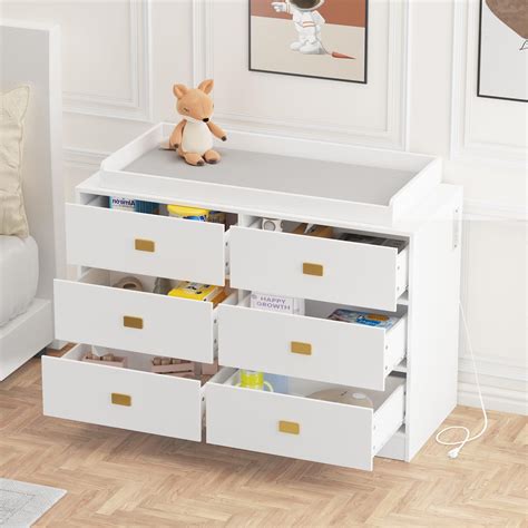 Danolapsi 6 Drawer Double Dresser (White),Baby Changing Table Dresser ...
