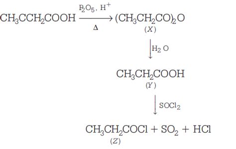 H 3 CCH 2 CO 2 H undersetΔ stackrel P 2 O 5 longrightarrow X stackrel H ...