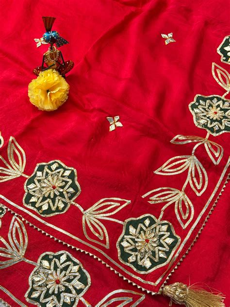 Dola Silk Saree with Floral Gota Border & Tassel Finish – Jyoti Sarees