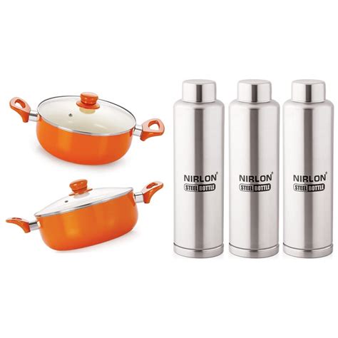 Buy Nirlon Ceramic 2-Piece Non Stick Induction Cookware, Aluminium Pots ...