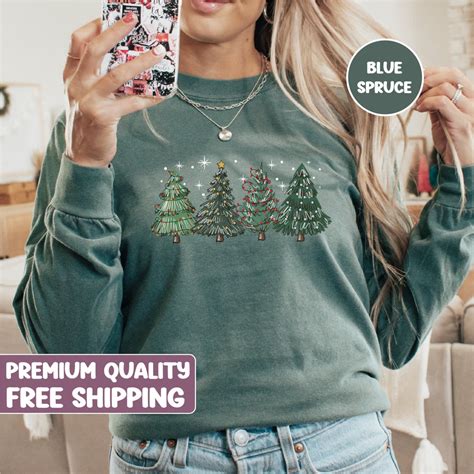 Green Christmas Trees Shirt, Long Sleeve Shirt, Christmas Holiday ...