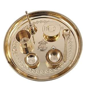Pranchi Metals Brass Pooja Thali Set | 10 Inch Puja Thali with Diya ...