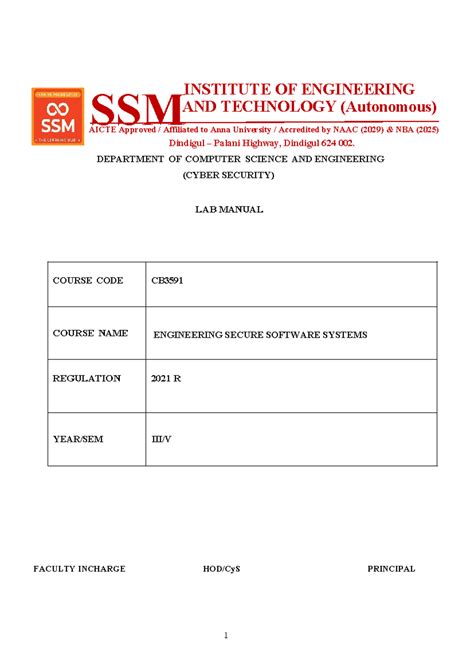 CB3591 Engineering Secure Software Systems Lab Manual - Studocu