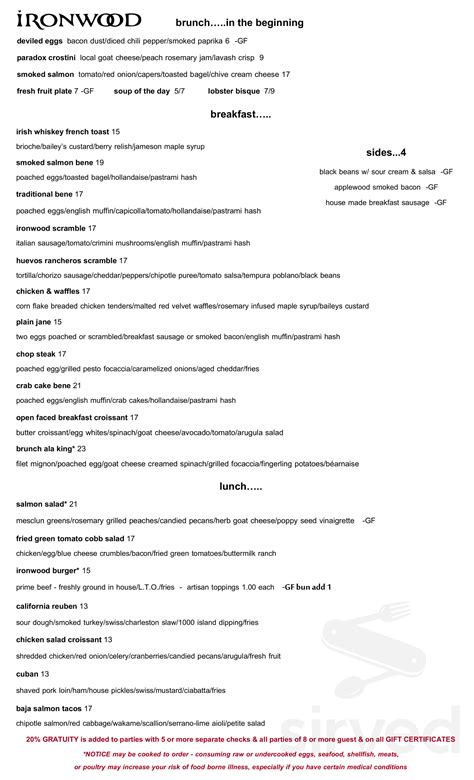Ironwood Cafe menu in Pinehurst, North Carolina, USA