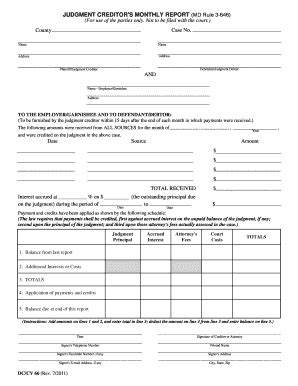 Maryland Judgment Creditors Monthly Report Form - Fill and Sign ...
