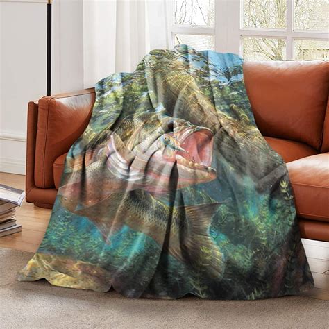 Ultra-Soft Flannel Blanket Bass Fish Fishing Throw Blankets Warm Fuzzy Plush Blanket for Boys ...