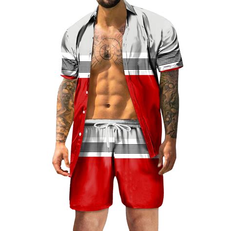 Swim Suit,Men's 2 Pieces Shirt Set Short Sleeve Button Down Casual ...