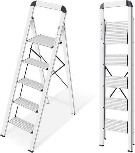 KINGRACK 5 Step Ladder with Handrail, Aluminium Folding Step Stool ...