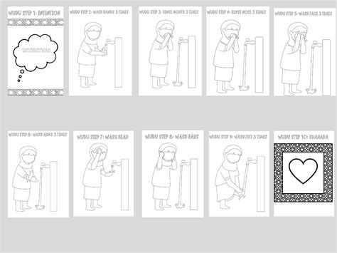 Wudu Steps Coloring Pages, Wudu Guide Coloring Pages, Wudu Step by Step Coloring Pages, Wudu ...
