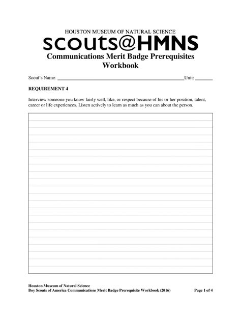 Communications Merit Badge Worksheet – Printable PDF Template
