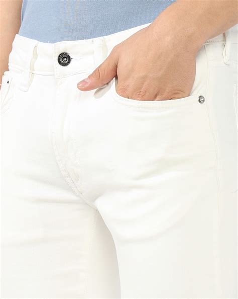 Albert Slim Fit Mid Rise White Stay White Jeans