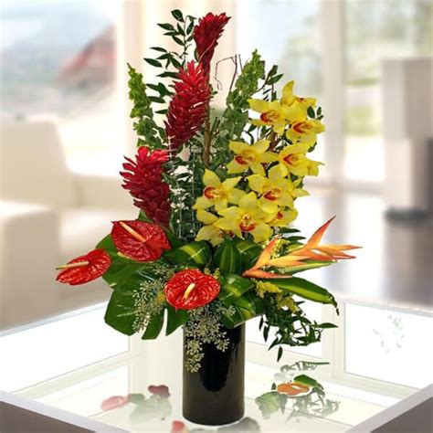 Tropical Mix Blooms in Ekkebana Style – Flowers Hut