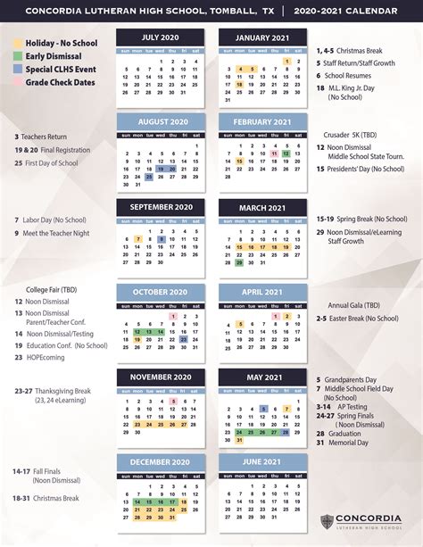 School & Event Calendar – Academics – Concordia Lutheran High School